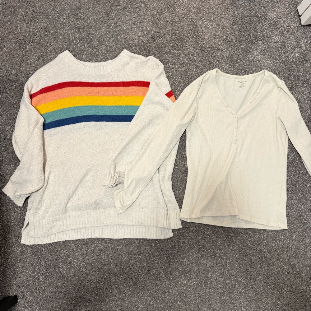 American Eagle Outfitters Rainbow Stripe and Cream Tops
